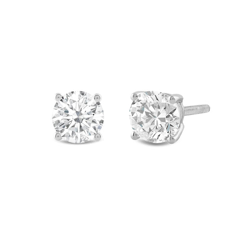 Everyday Elegance 14K Solid White Gold Classic Four Prong Stud Earrings | Round Cut Lab Grown Diamond | Screw Back Posts | 2.0 CTW (E-F Color, VS2-SI1 Clarity) | With Gift Box