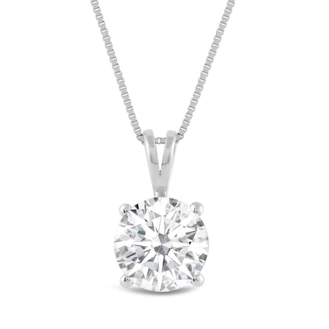 Everyday Elegance Solid 14K White Gold Lab Grown Diamond Solitaire Pendant Necklace for Women in Round Cut | 2 CTW | 18 Inch Length | Box Link Chain| With Gift Box