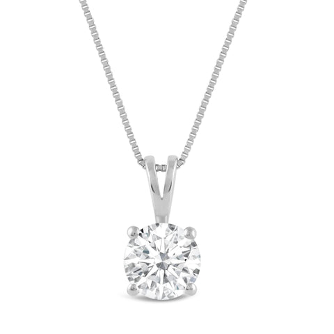 Everyday Elegance Solid 14K White Gold Lab Grown Diamond Solitaire Pendant Necklace for Women in Round Cut | 1 CTW | 18 Inch Length | Box Link Chain| With Gift Box