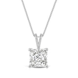 Everyday Elegance Solid 14K White Gold Lab Grown Diamond Solitaire Pendant Necklace for Women in Princess Cut | 2 CTW | 18 Inch Length | Box Link Chain| With Gift Box