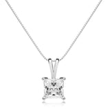 Everyday Elegance Solid 14K White Gold Lab Grown Diamond Solitaire Pendant Necklace for Women in Princess Cut | 1 CTW | 18 Inch Length | Box Link Chain| With Gift Box