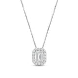 Everyday Elegance 14K White Gold Emerald Cut Halo Cubic Zirconia Solitaire Pendant Necklace (1.8 CT center, 2.0 CTW) 18 Inch Box Link Chain | With Gift Box