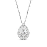 Everyday Elegance 14K White Gold Pear Cut Halo Cubic Zirconia Solitaire Pendant Necklace (1.16 CT center, 1.50 CTW) 18 Inch Box Link Chain | With Gift Box