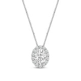 Everyday Elegance 14K White Gold Oval Cut Halo Cubic Zirconia Solitaire Pendant Necklace (1.32 CT center, 1.50 CTW) 18 Inch Box Link Chain | With Gift Box