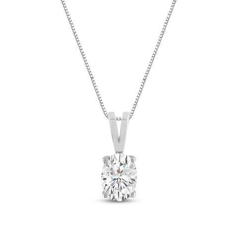 Everyday Elegance 14K White Gold Cubic Zirconia Solitaire Pendant Necklace for Women Oval Cut 1.0 CTW | 0.60mm Thick 18" Length Box Link Chain | With Gift Box