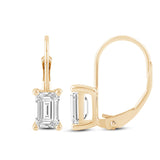 Everyday Elegance 14K Solid Yellow Gold Earrings Emerald Cut Cubic Zirconia Leverback Drop Dangle Basket Setting 2.0 CTW, 1.0 CTW each With Gift Box
