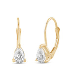 Everyday Elegance 14K Solid Yellow Gold Earrings Pear Cut Cubic Zirconia Leverback Drop Dangle Basket Setting 1.0 CTW, 0.5 CTW each With Gift Box