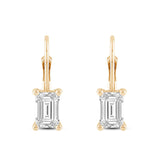 Everyday Elegance 14K Solid Yellow Gold Earrings Emerald Cut Cubic Zirconia Leverback Drop Dangle Basket Setting 2.0 CTW, 1.0 CTW each With Gift Box