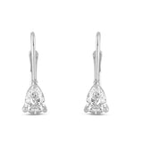 Everyday Elegance 14K Solid White Gold Earrings Pear Cut Cubic Zirconia Leverback Drop Dangle Basket Setting 1.0 CTW, 0.5 CTW each With Gift Box