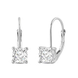 Everyday Elegance 14K Solid White Gold Earrings Cushion Cut Cubic Zirconia Leverback Drop Dangle Basket Setting 2.2 CTW, 1.1 CTW each With Gift Box