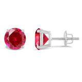 Everyday Elegance 14KT Real White Gold 4 Prong Setting Solitaire Stud Earrings for Men & Women with 7 MM Round Cut Created Ruby and Screw Back | With Gift Box
