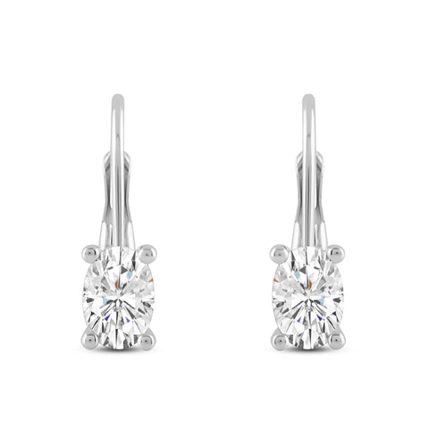 Everyday Elegance 14K Solid White Gold Earrings Oval Cut Cubic Zirconia Leverback Drop Dangle Basket Setting 1.32 CTW, .66 CTW each With Gift Box