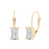 Everyday Elegance 14K Solid Yellow Gold Earrings Emerald Cut Cubic Zirconia Leverback Drop Dangle Basket Setting 2.0 CTW, 1.0 CTW each With Gift Box
