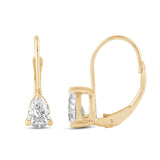 Everyday Elegance 14K Solid Yellow Gold Earrings Pear Cut Cubic Zirconia Leverback Drop Dangle Basket Setting 1.0 CTW, 0.5 CTW each With Gift Box