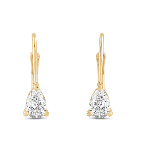 Everyday Elegance 14K Solid Yellow Gold Earrings Pear Cut Cubic Zirconia Leverback Drop Dangle Basket Setting 1.0 CTW, 0.5 CTW each With Gift Box