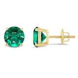 Everyday Elegance 14KT Real Yellow Gold 4 Prong Setting Solitaire Stud Earrings for Men & Women with 7 MM Round Cut Created Emerald and Screw Back | With Gift Box