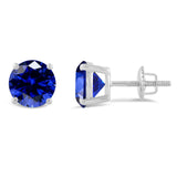 Everyday Elegance 14KT Real White Gold 4 Prong Setting Solitaire Stud Earrings for Men & Women with 7 MM Round Cut Created Blue Sapphire and Screw Back | With Gift Box