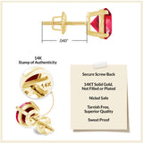Everyday Elegance 14KT Real Yellow Gold 4 Prong Setting Solitaire Stud Earrings for Men & Women with 7 MM Round Cut Created Ruby and Screw Back | With Gift Box