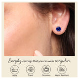 Everyday Elegance 14KT Real White Gold 4 Prong Setting Solitaire Stud Earrings for Men & Women with 7 MM Round Cut Created Blue Sapphire and Screw Back | With Gift Box