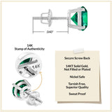 Everyday Elegance 14KT Real White Gold 4 Prong Setting Solitaire Stud Earrings for Men & Women with 7 MM Round Cut Created Emerald and Screw Back | With Gift Box