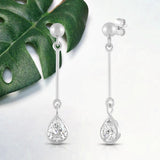 Everyday Elegance 14K White Gold Bar Earrings | Pear Cubic Zirconia Ball Drops 1 CT (7mm) | With Gift Box