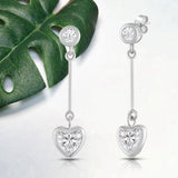 Everyday Elegance 14K White Gold Bar Stud Earrings | Round Cubic Zirconia Stud 0.25 CT (4mm) & Heart CZ drop 1CT (6mm) | With Gift Box