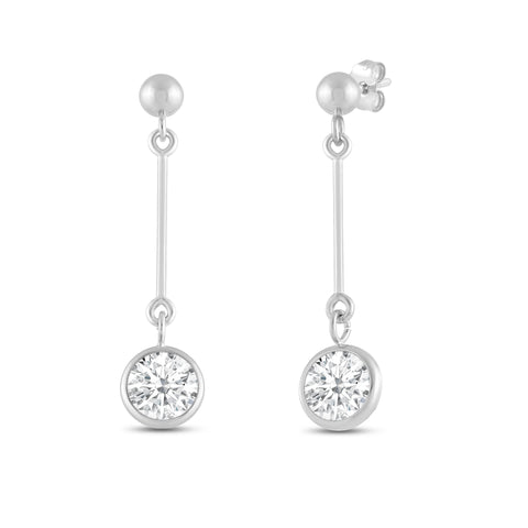 Everyday Elegance 14K White Gold Bar Earrings | Round Cubic Zirconia Ball Drops 1 CT (6mm) | With Gift Box