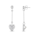 Everyday Elegance 14K White Gold Bar Earrings | Heart Cubic Zirconia Ball Drops 1 CT (6mm) | With Gift Box