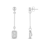 Everyday Elegance 14K White Gold Bar Earrings | Emerald Cubic Zirconia Ball Drops 1 CT (7mm) | With Gift Box