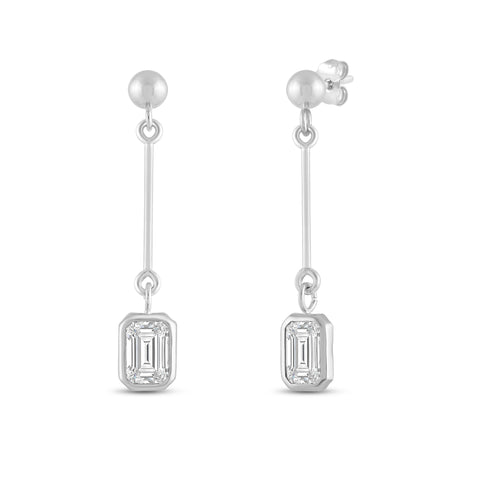 Everyday Elegance 14K White Gold Bar Earrings | Emerald Cubic Zirconia Ball Drops 1 CT (7mm) | With Gift Box
