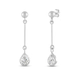 Everyday Elegance 14K White Gold Bar Earrings | Pear Cubic Zirconia Ball Drops 1 CT (7mm) | With Gift Box