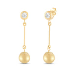 Everyday Elegance 14K Yellow Gold Bar and Ball Earrings | Round Cubic Zirconia Studs 0.25 CT (4mm) | With Gift Box