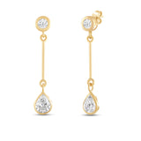 Everyday Elegance 14K Yellow Gold Bar Stud Earrings | Round Cubic Zirconia Stud 0.25 CT (4mm) & Pear CZ drop 1CT (7mm) | With Gift Box