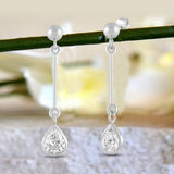 Everyday Elegance 14K White Gold Bar Earrings | Pear Cubic Zirconia Ball Drops 1 CT (7mm) | With Gift Box