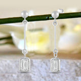 Everyday Elegance 14K White Gold Bar Earrings | Emerald Cubic Zirconia Ball Drops 1 CT (7mm) | With Gift Box