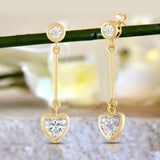 Everyday Elegance 14K Yellow Gold Bar Stud Earrings | Round Cubic Zirconia Stud 0.25 CT (4mm) & Heart CZ drop 1CT (6mm) | With Gift Box