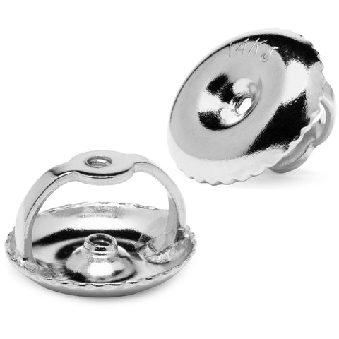 Two Earring Back Replacements |14K Solid White Gold | Threaded Screw on Screw off | Quality Die Struck | Post Size .032" | 2 Backs