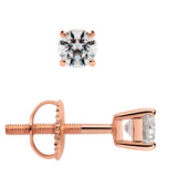 14K Solid Rose Gold Stud Earrings | Round Cut Cubic Zirconia | Screw Back Posts | .50 CTW