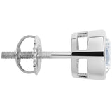 14K Solid White Gold | Round Cut Cubic Zirconia Stud Earrings | 2.0 CTW Bezel Set | Screw Back Posts