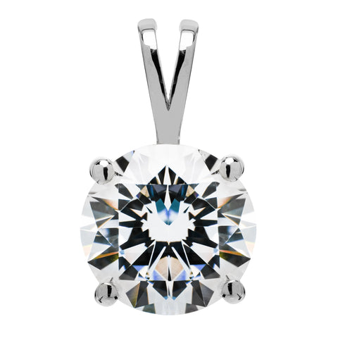 14K Solid White Gold Pendant Only | Round Cut Cubic Zirconia Solitaire | 2.0 Carat
