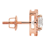 14K Solid Rose Gold Stud Earrings | Round "Halo" Cubic Zirconia | Screw Back Posts | .48 CT center, .60 CTW each, 1.20 CTW