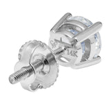 14K Solid White Gold Stud Earrings | Round Cut Cubic Zirconia | Screw Back Posts | 2.0 CTW