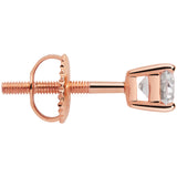 14K Solid Rose Gold Stud Earrings | Round Cut Cubic Zirconia | Screw Back Posts | 1.0 CTW