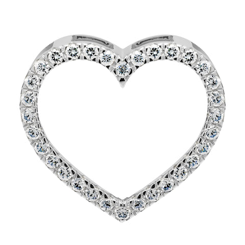 14K Solid White Gold Open Heart Pendant | Pave Round Cut Cubic Zirconia Pendant | .35 CTW | Pendant Only | With Gift Box