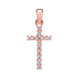 14K Solid Rose Gold Cross | Pave Round Cut Cubic Zirconia .30 CTW | 15mm Long | Pendant Only | With Gift Box