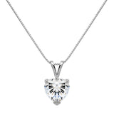 14K Solid White Gold Pendant Necklace | Heart Cut Cubic Zirconia Solitaire | 2 Carat | 16 Inch .60mm Box Link Chain