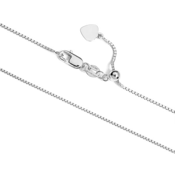 14K White Gold Box Link Chain Necklace, Adjustable 22 Inch