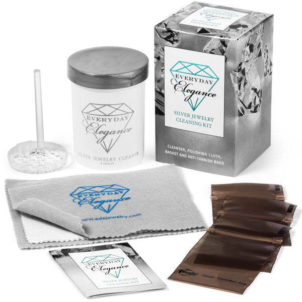Silver Jewelry Cleaning Solution Kit Liquid Cleanser Polishing Cloth Everyday Elegance Jewelry