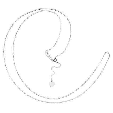 14K White Gold Box Link Chain Necklace | Adjustable 22 Inch Length | .85 mm Thick