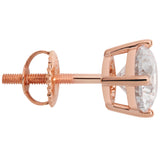 14K Solid Rose Gold Stud Earrings | Round Cut Cubic Zirconia | Screw Back Posts | 2.56 CTW